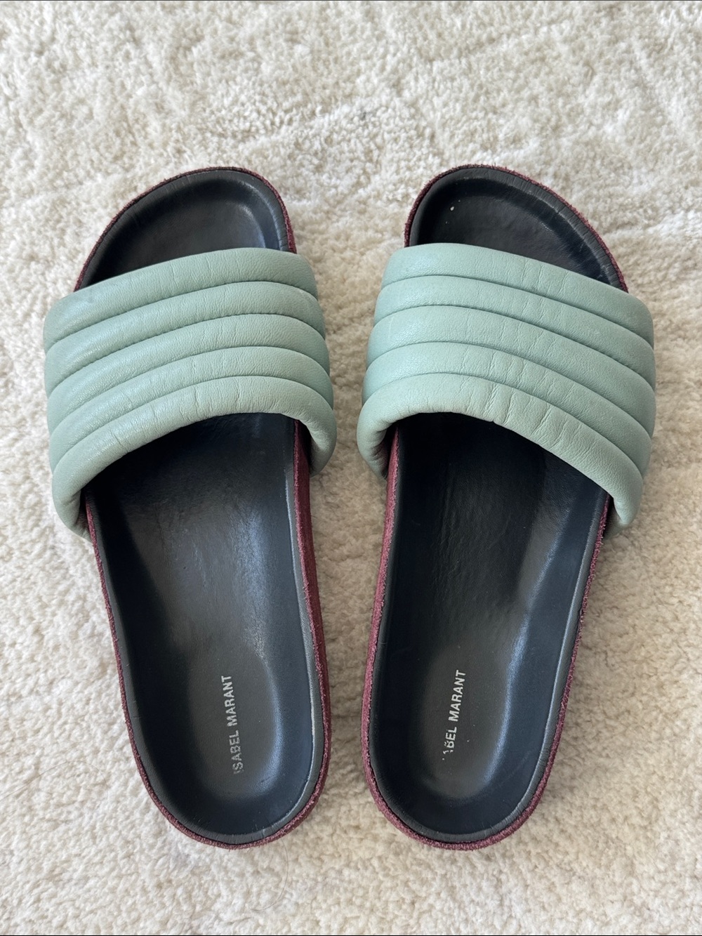 Isabel Marant Mint Green Quilted Slide Sandals